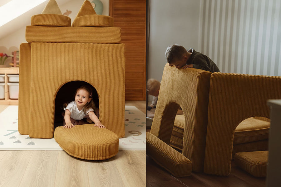 Child crawling out of an arch in Honey