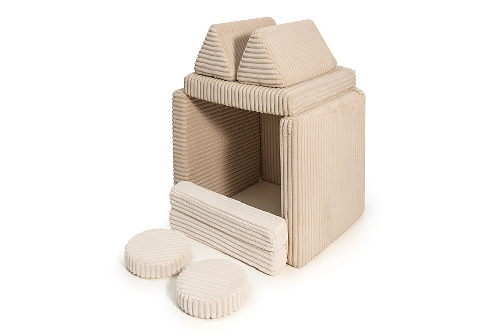 Play Sofa Waffle Brown Sugar used as a cubby