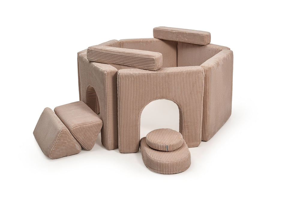 Fort built from Arches Mini and the Mini play sofa in Chocolate
