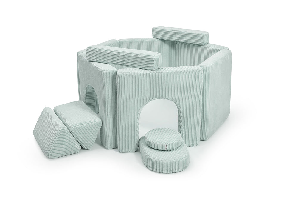 Fort built from Arches Mini and the Mini play sofa in Peppermint