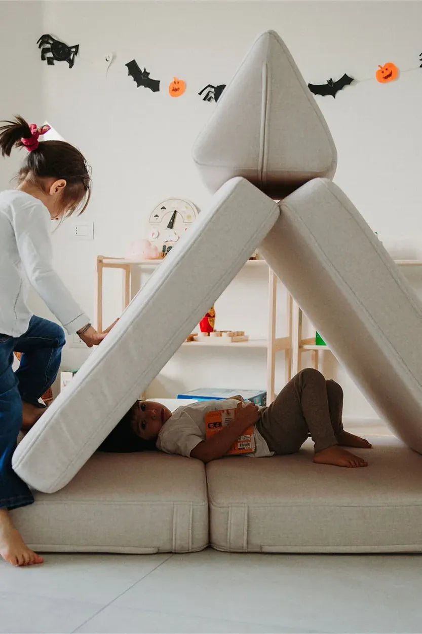 Children playing in a tipi built from Play Sofa Original Soft Beige