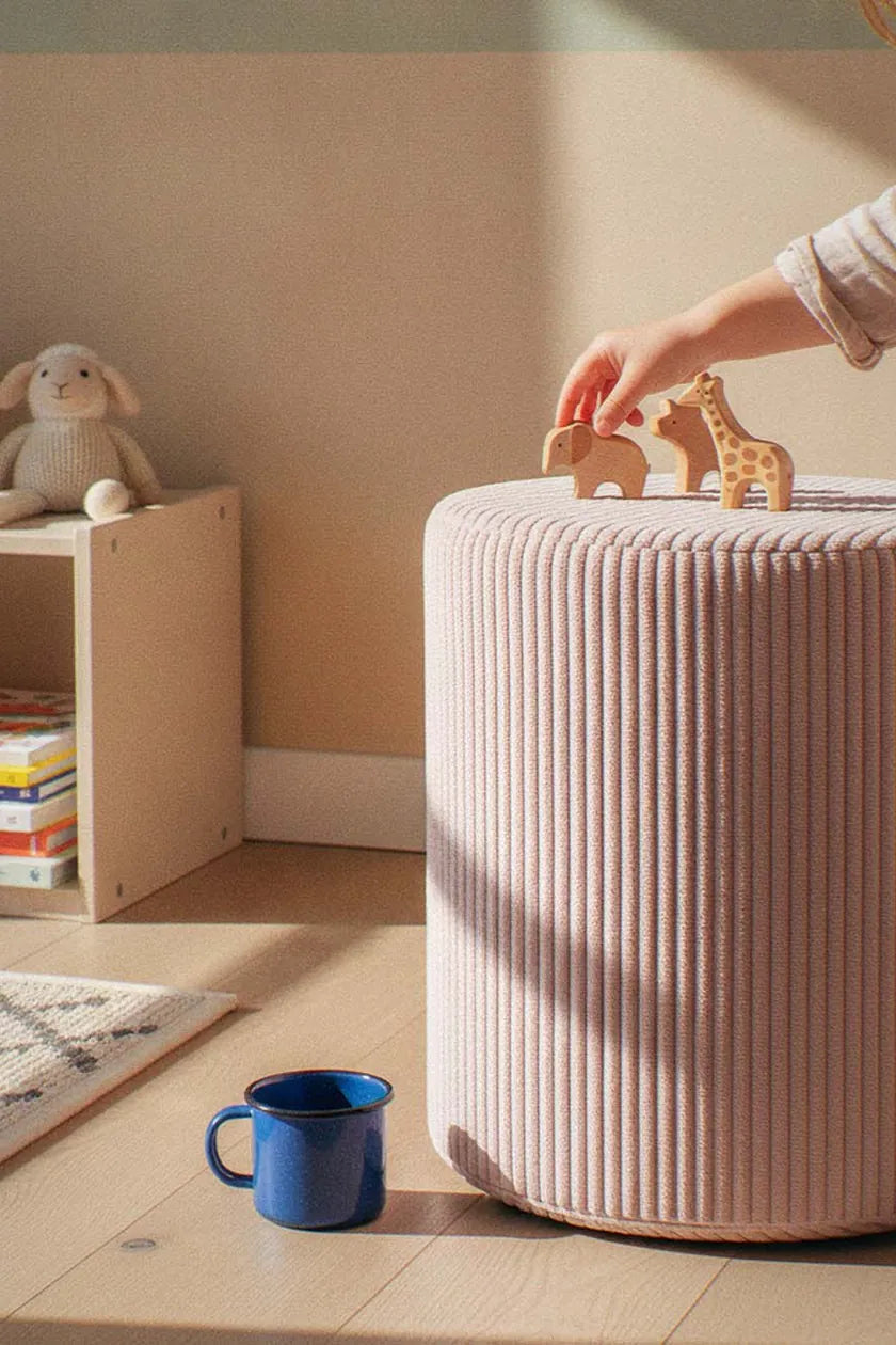 Toys placed on Shappy Pouf Corduroy Candy