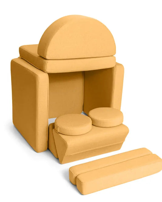 House built from the play sofa with the Rocker as a roof, in Mustard