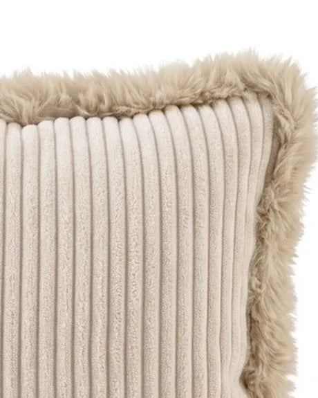 Close-up of the Snuggle Cushion corduroy and faux fur edge