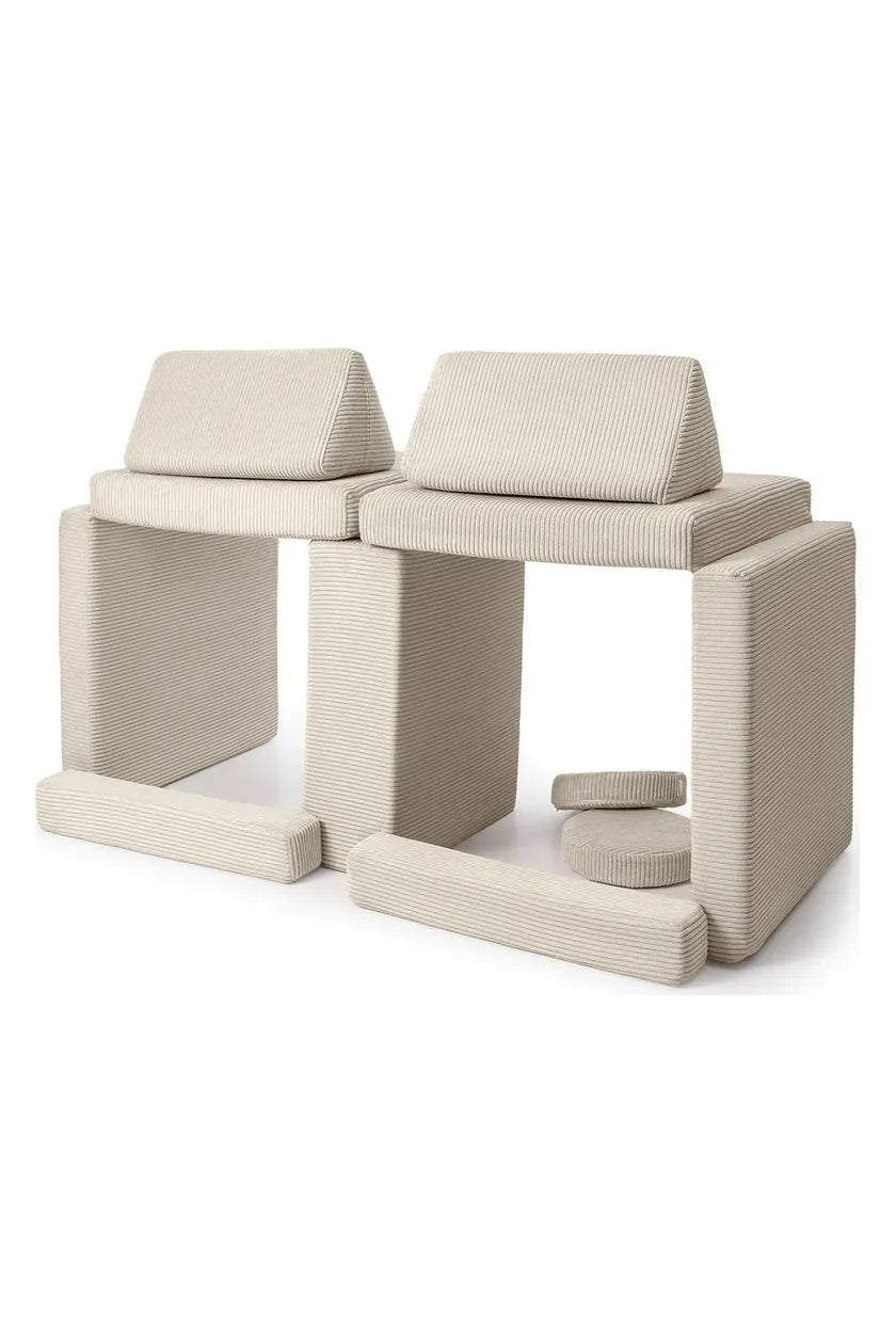 Trampoline built into a cubby with Play Sofa pieces