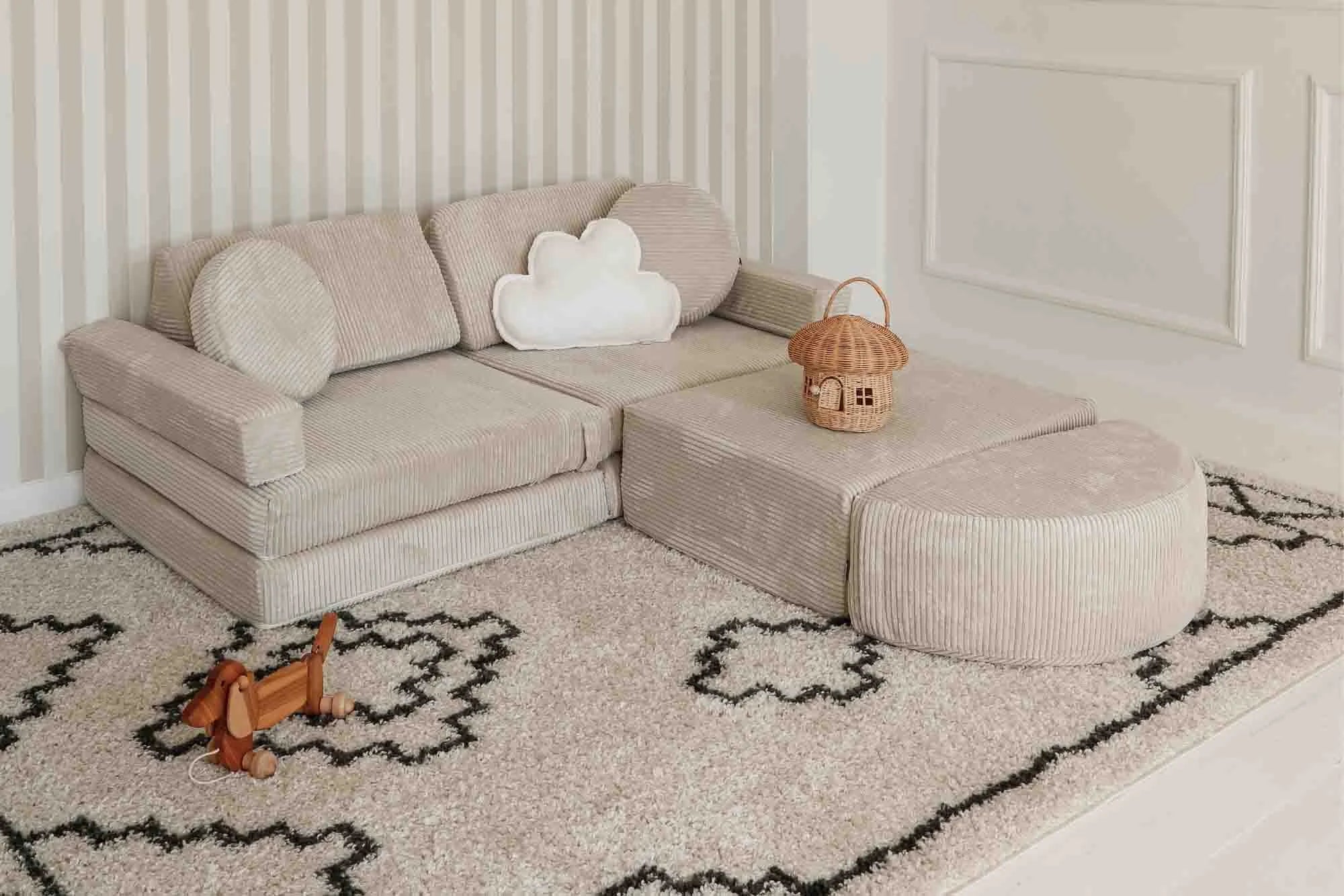 Trampoline Pure Corduroy Vanilla extending a Play Sofa Pure Corduroy