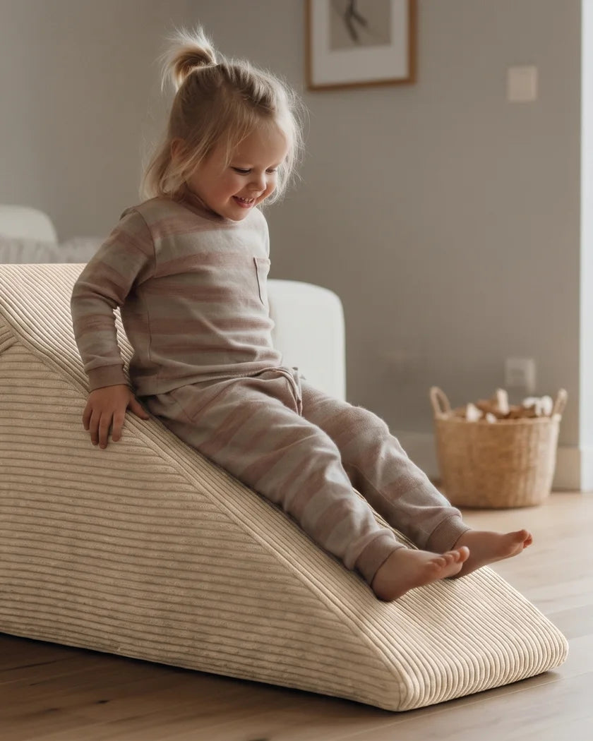 Child sliding down Slide Waffle Cream Beige