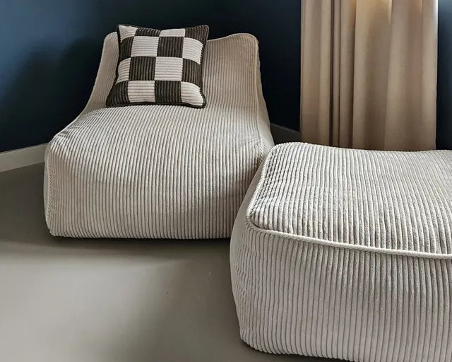 Kumo Chair, Ottoman, Check Cushion