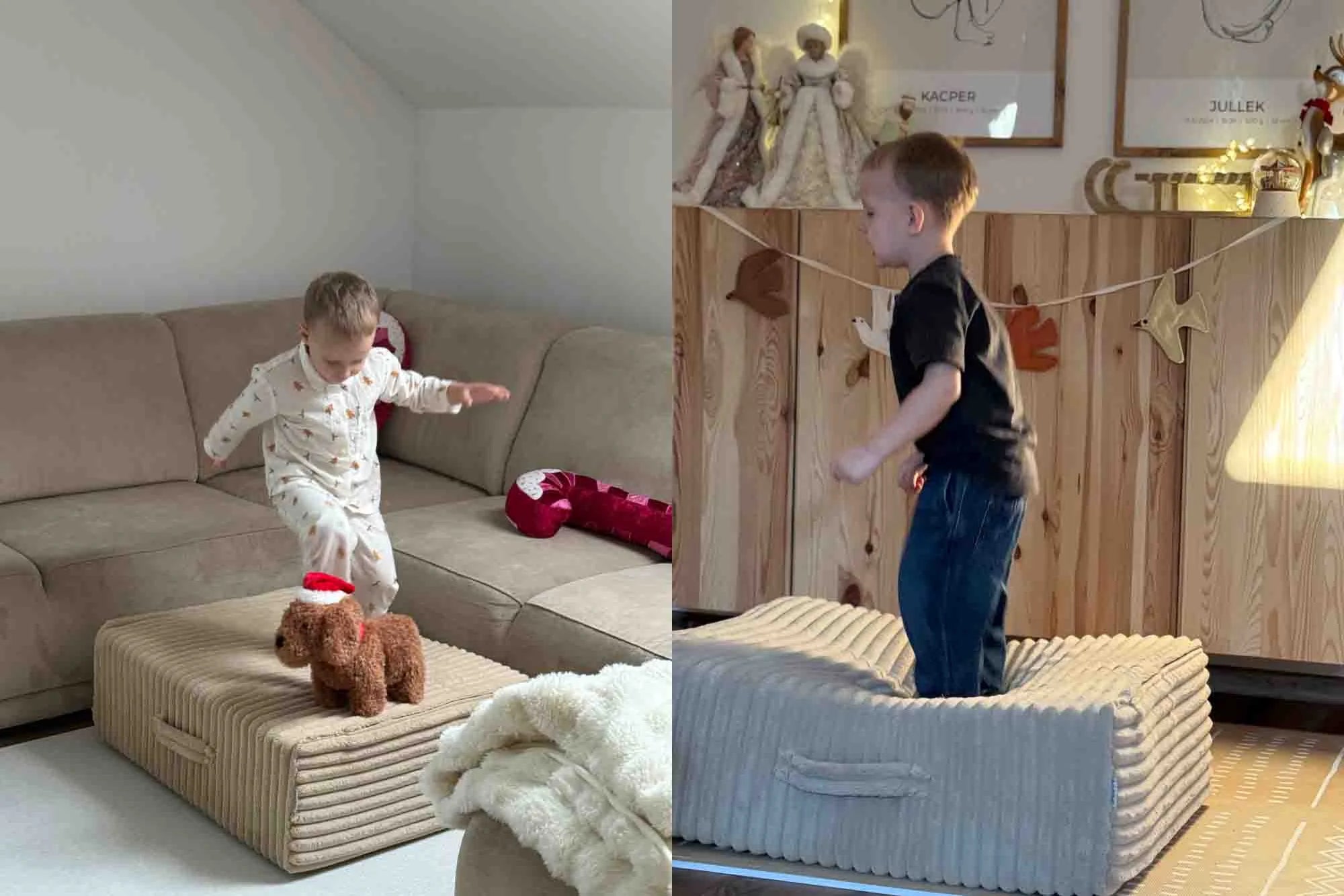 Twee jongens spelen op de Trampoline Pure Corduroy Waffle Brown Sugar
